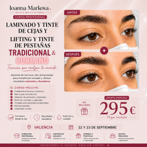 Laminado y tinte de cejas y Lifting y tinte de pestañas tradicional y coreano 22 Y 23 de Septiembre
