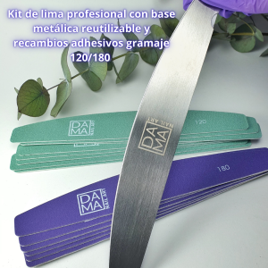 Kit de limas minerales profesionales con base metálica reutilizable y recambios adhesivos gramaje 120/180