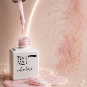 Rubber base color blanco lechoso con foil flake 21 DAMA NAIL ART HEMA & TPO FREE