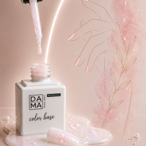 Rubber base color blanco lechoso con foil flake 22 DAMA NAIL ART HEMA & TPO FREE